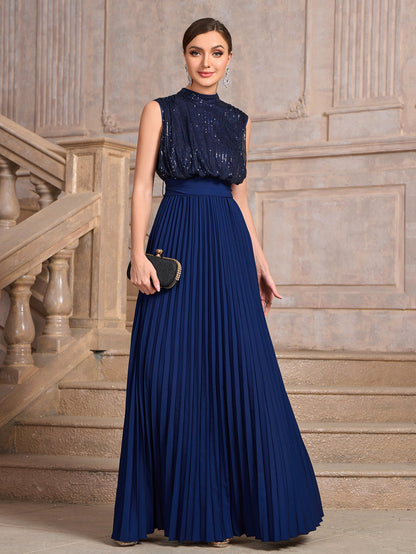 Women's Sequined Pleated Banquet Dress Party Dresses