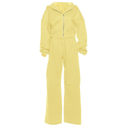 Fashion Loose Cool Solid Color Zipper Hooded High Suits
