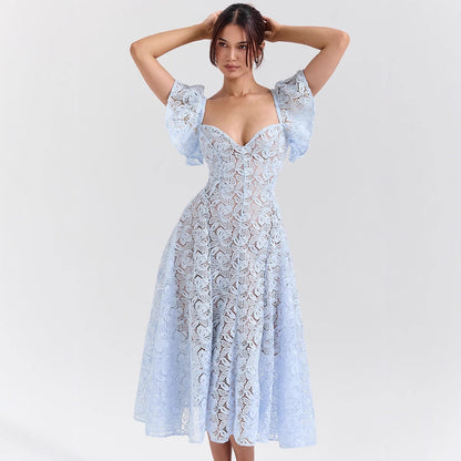 Women's Long Dress Court Retro Lace High Dresses