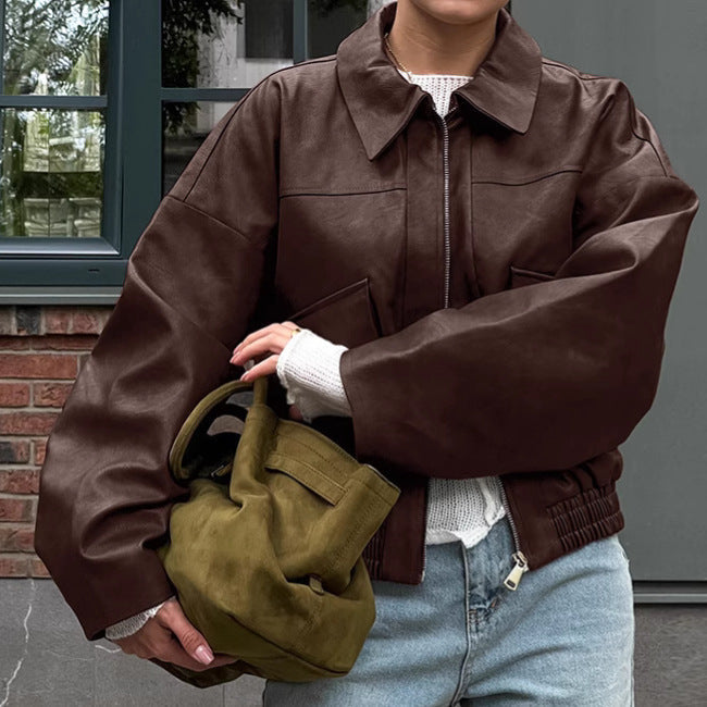 Women's Pilot Retro Old Money Style Leather Coats