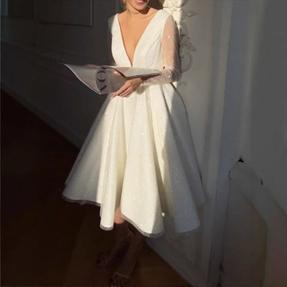 Women's Long Dress Sexy Bronze Printing Sleeve Wedding Dresses