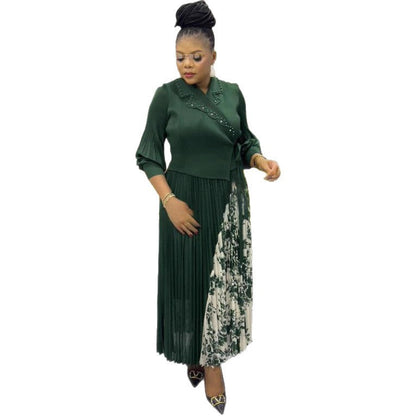 African Elegant Pleated Print Long Sleeve Suits