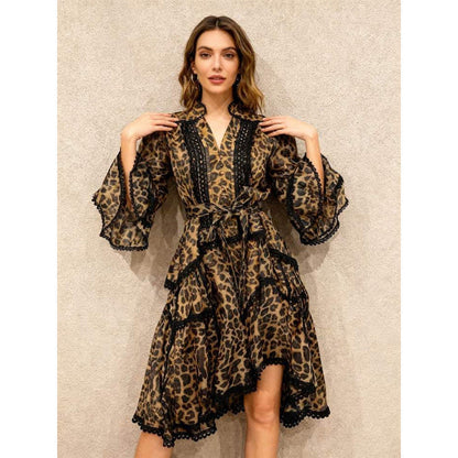 Women's Retro Sexy Lace Stitching Dress Irregular Dresses