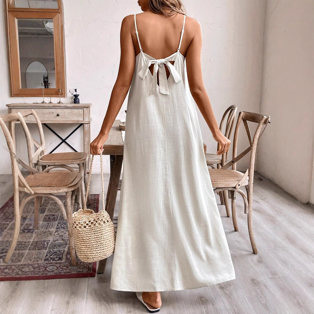Women's Solid Color Cotton Linen Dress Loose Dresses