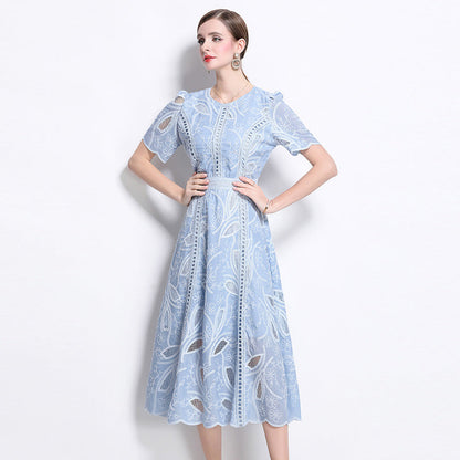 Women's Neck Ruffle Sleeve Lace Dress Summer Dresses
