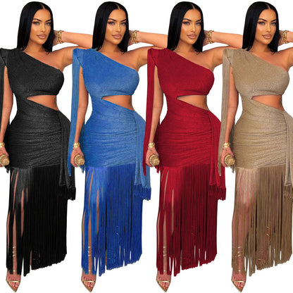 Women's Fashion Wear Sexy Casual Shoulder Tassel Dresses