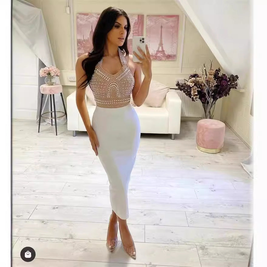 Dress Bandage Sexy Beaded Mid-length Elegant Dresses