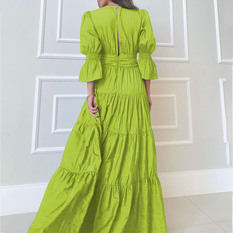 Women's Spring Fashion Temperament Long Sleeve Midi Dresses