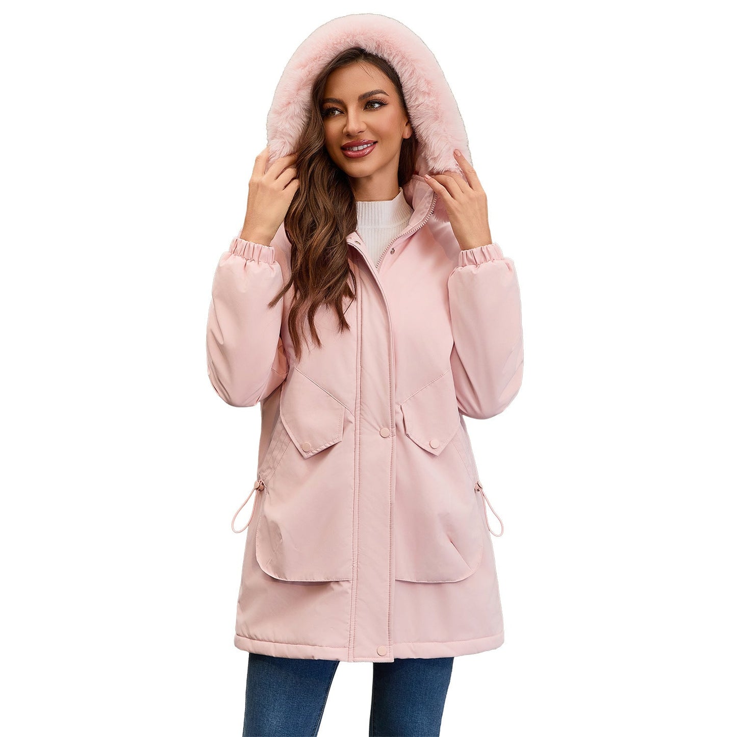 Women's Parka Fleece-lined Korean Style Big Fur Coats