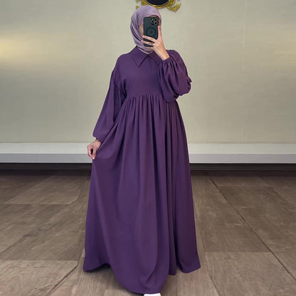 Women's Autumn Solid Color Casual Style Lantern Sleeve High Dresses