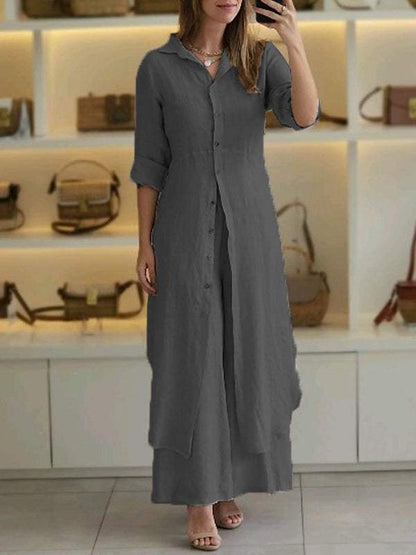 Linen Tight Waist Long Shirt Wide Suits