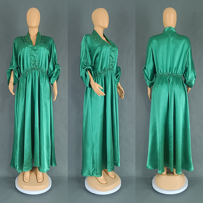 Women's Temperament Commute Satin Dress High Waist Dresses