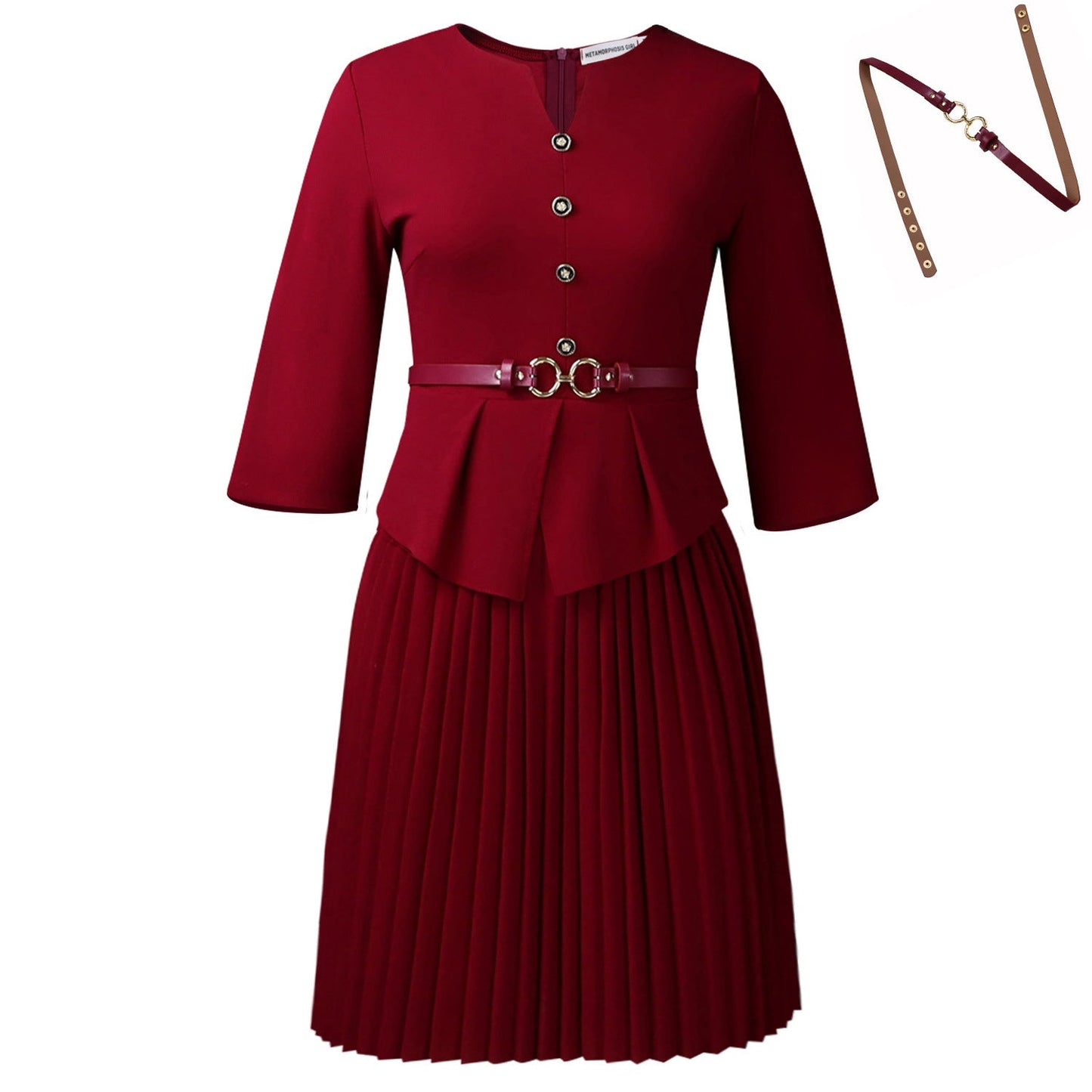Women's Three-quarter Sleeve Fashionable Elegant Pleated Dress Dresses