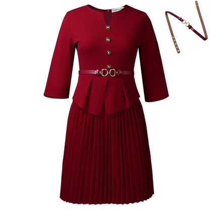 Women's Three-quarter Sleeve Fashionable Elegant Pleated Dress Dresses