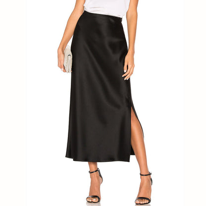 Women's Acetate Satin High Waist Elastic Quality Skirts