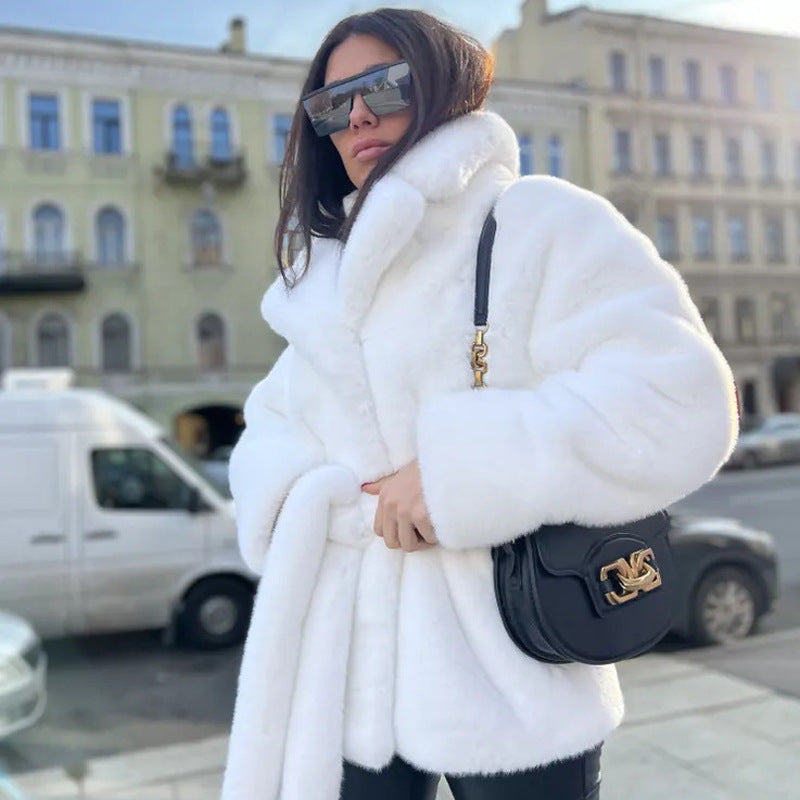 Fur Imitation Rabbit Lapel Thickening Warm Coats