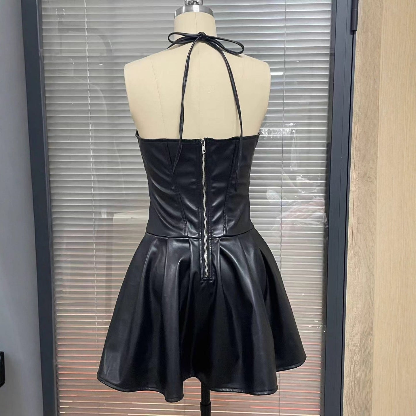Women's Solid Color Sleeveless Sexy Tube Leather Dresses