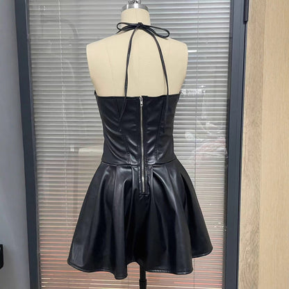 Women's Solid Color Sleeveless Sexy Tube Leather Dresses