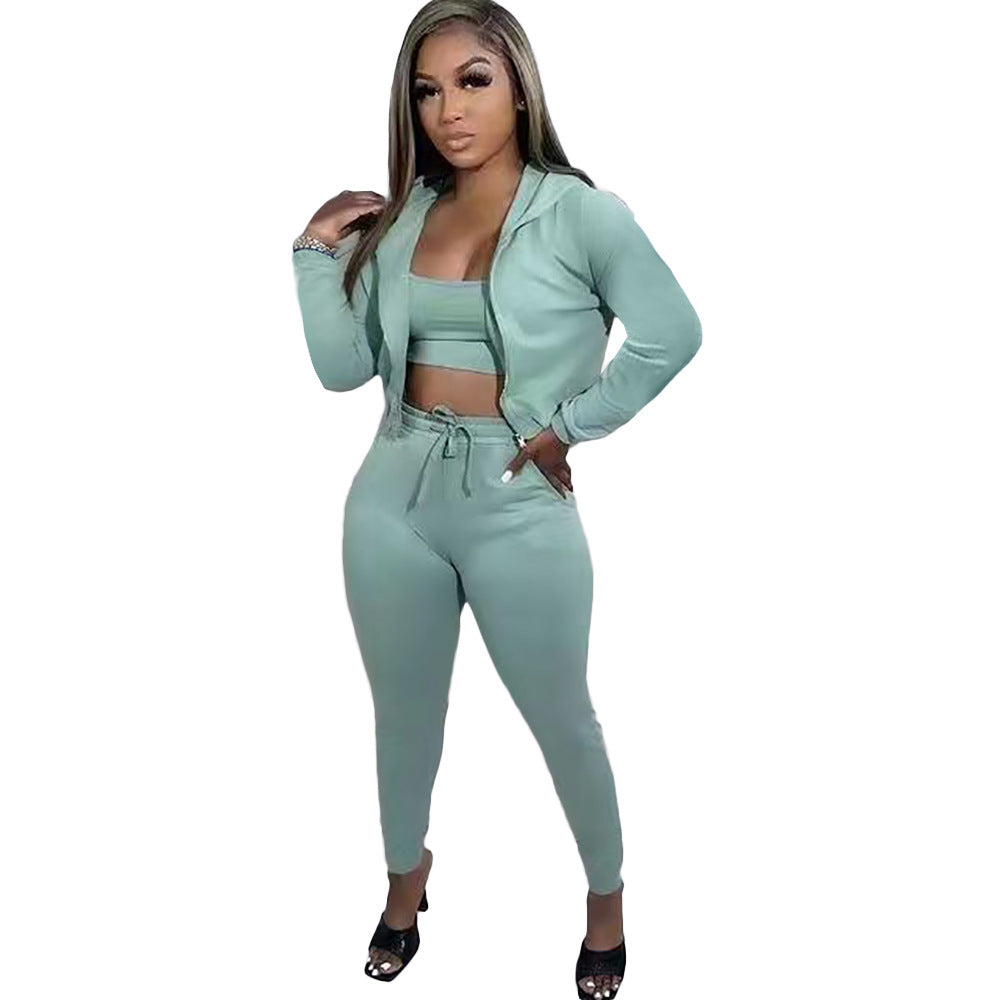 Women's Hooded Sports Casual Set Three-piece Suits