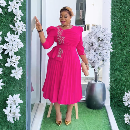 Women's Elegant Commuter Pleated African Wear Dress Dresses