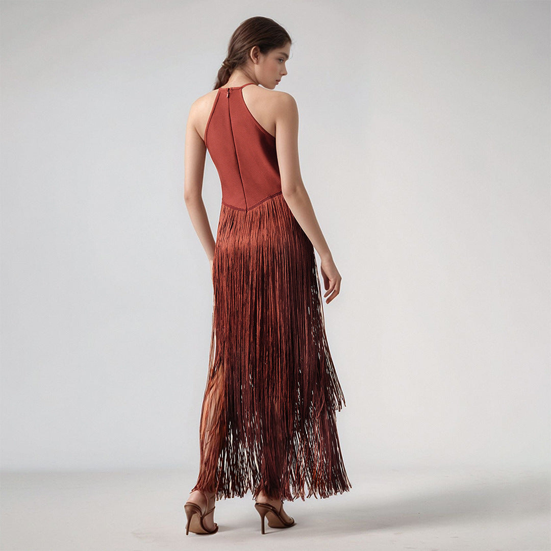 Women's Design Tassel Sleeveless Waist Bandage One-piece Dress Dresses
