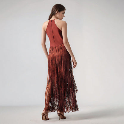 Women's Design Tassel Sleeveless Waist Bandage One-piece Dress Dresses