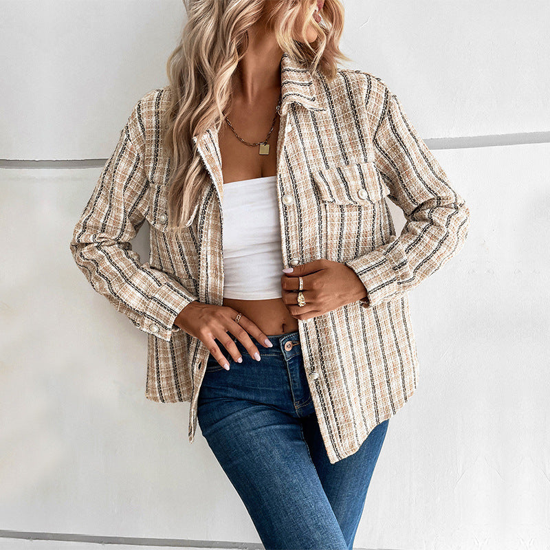 Slouchy Classic Style Design Retro Plaid Jackets