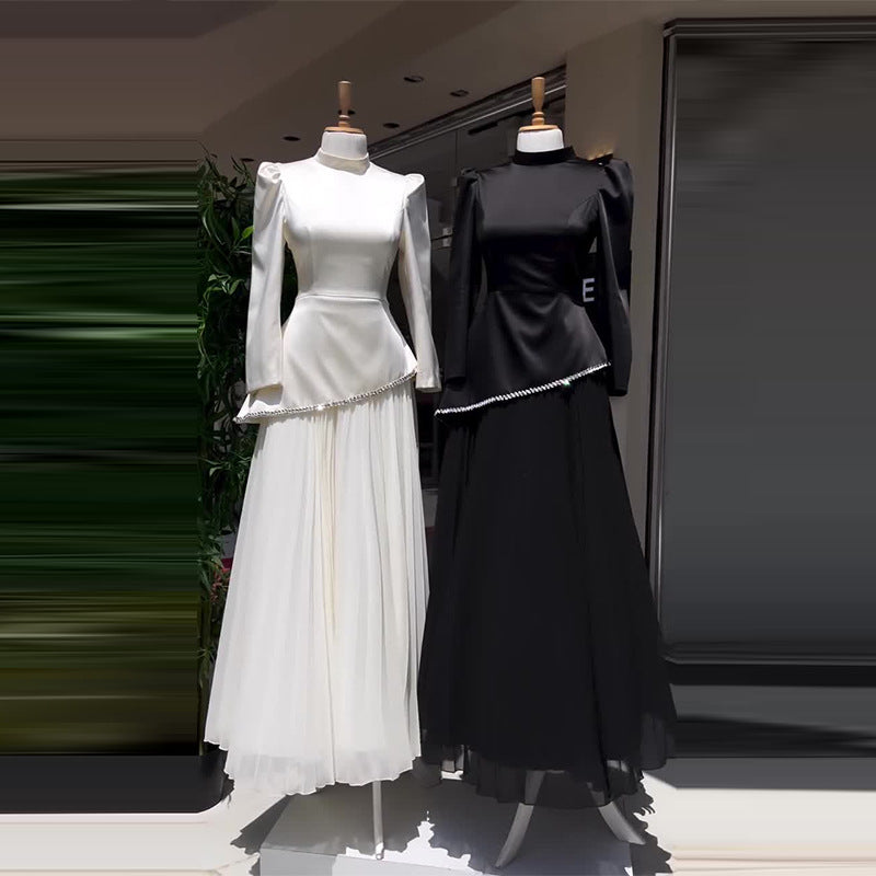 Women's Autumn Elegant Long-sleeved Diamond Dress Two-piece Suits