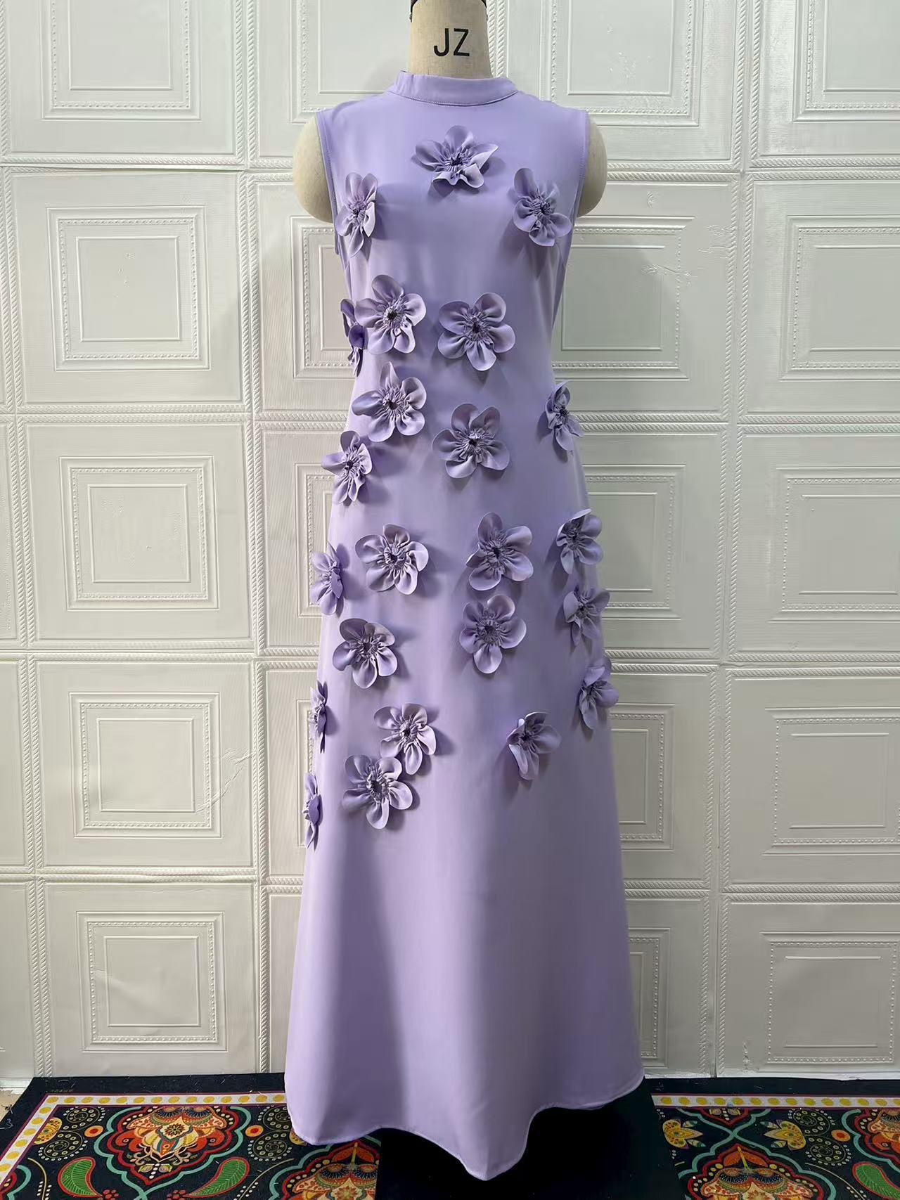 Women's Long Dress Stitching Three-dimensional Flower High Waist Design Dresses