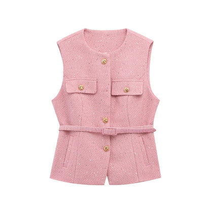 Women's French Design With Belt Sequin Decorative Coats