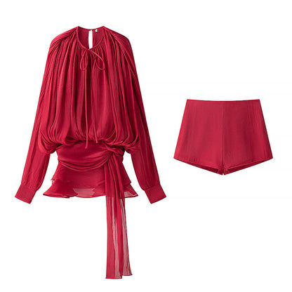 Women's Elegant Pleated Mesh Puff Sleeve Dresses