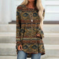 Women's Digital Printing Round Neck Long Sleeve Blouses