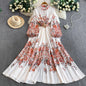 Women's Lantern Long Sleeve Single-breasted Printed Dress Dresses