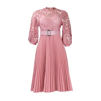 Women's Lace Crochet Sexy Cutout Pleated Stitching Dresses