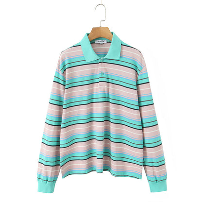 Women's Autumn Collar Long Sleeve Contrast Color Blouses