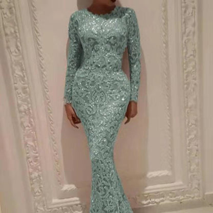 Women's Bronzing Long-sleeved Sexy Dress Dinner Dresses