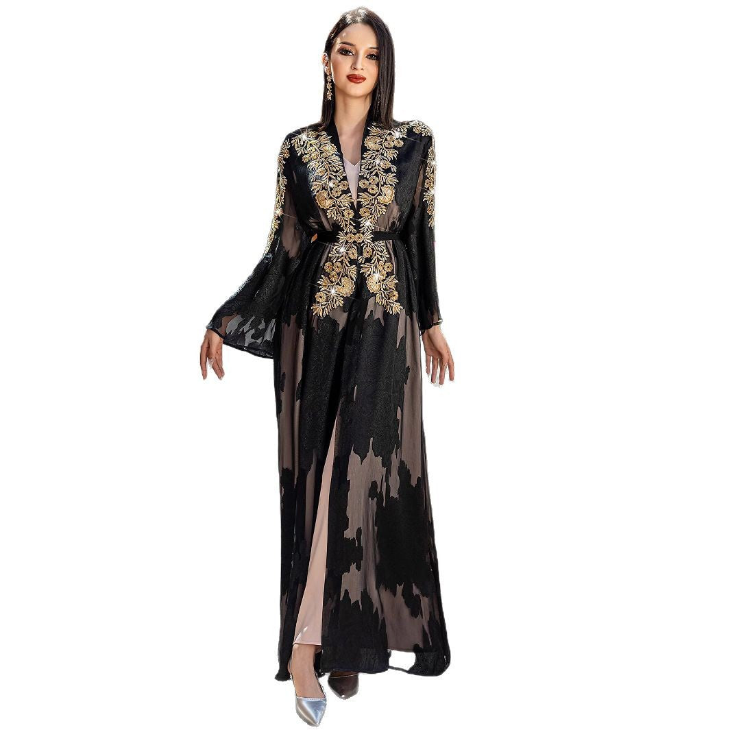 Two-piece Embroidery With Belt Robe Light Suits