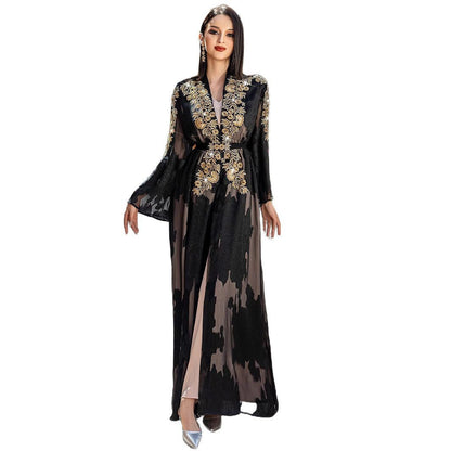 Two-piece Embroidery With Belt Robe Light Suits