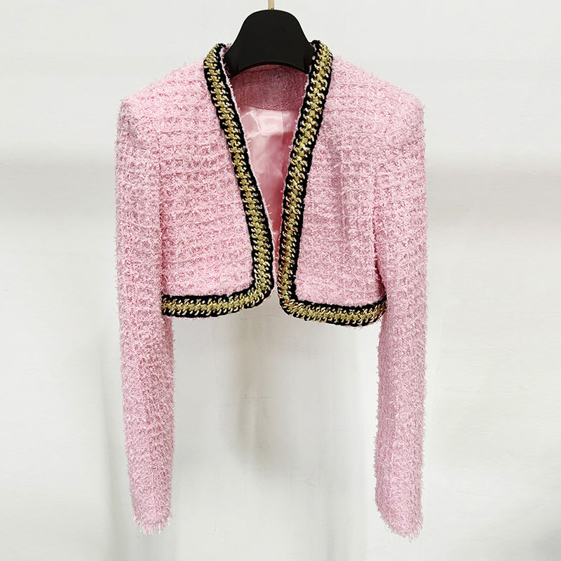 Cool Unique Fashion Chain Decorative Tweed Coats