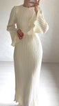 Women's Autumn Dress Elegant Pleated Bell Sleeve Dresses