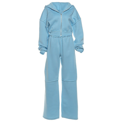 Fashion Loose Cool Solid Color Zipper Hooded High Suits