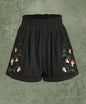 Corduroy Mushroom Embroidered Elastic Waist Casual Shorts