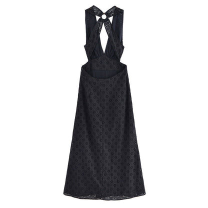 Women's Spring Hollow Embroidered Pullover Halter Backless Clothing