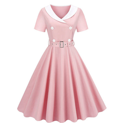 Retro Printed Patchwork Large Swing Hepburn Dresses