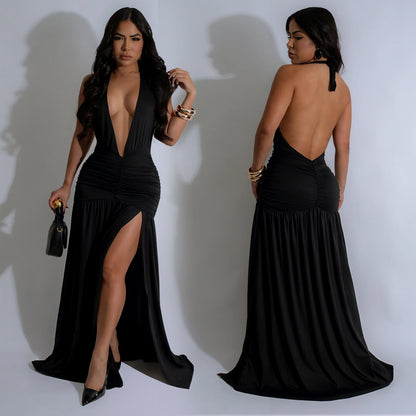 Women's Fashion Wear Sexy Temperament Halter Deep Dresses