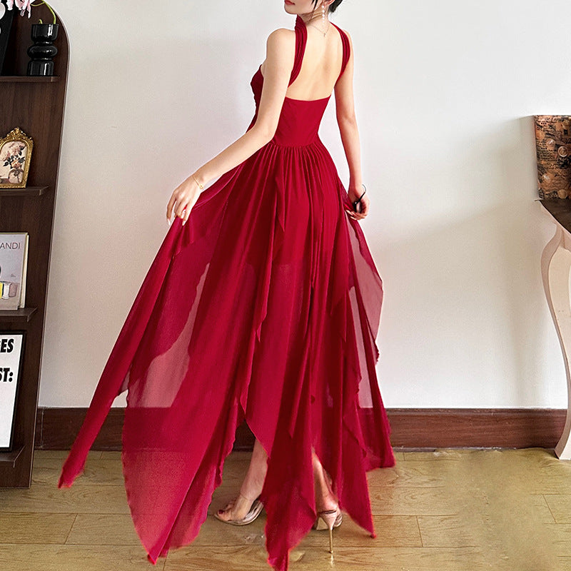 French Style Halter Chiffon Dress Sexy Bandeau Backless Dresses