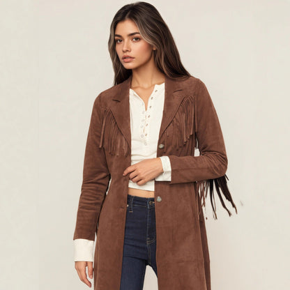 Faux Fur Collar Long Tassel Design Coats
