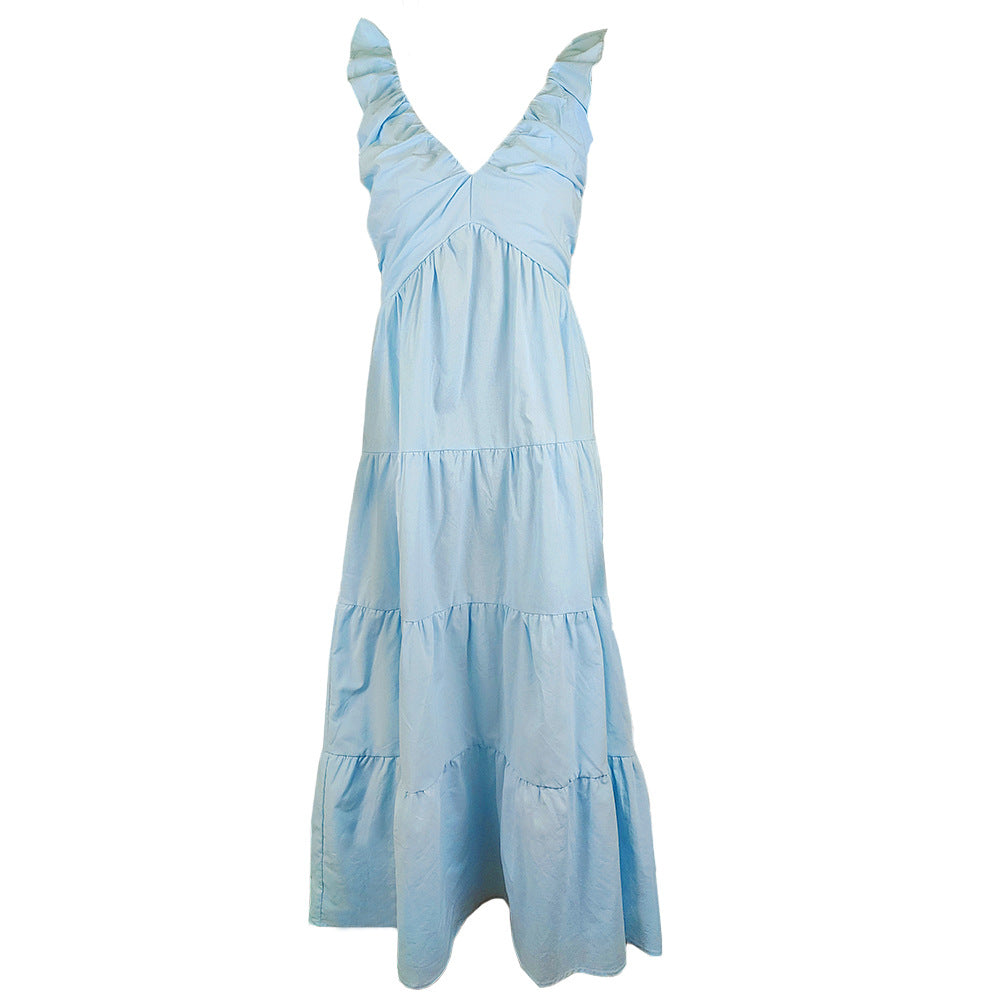 Sexy Cotton Linen Sleeveless Solid Color Lace Dresses