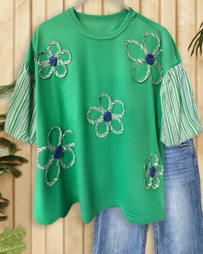 Mid-length T-shirt Summer Fashion Three-dimensional Flower Blouses