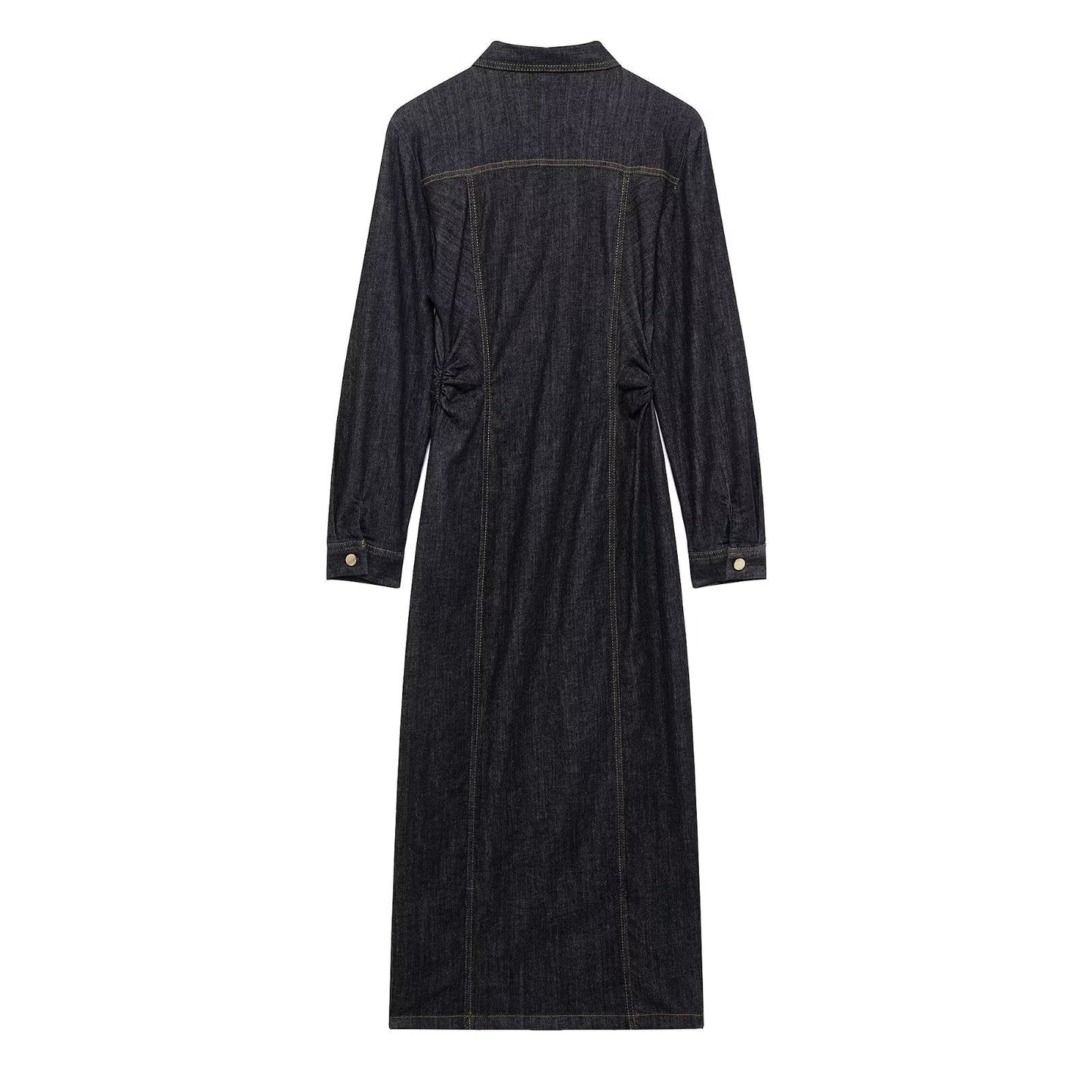 Women's Simple Denim Long Sleeve Midi Dress Dresses